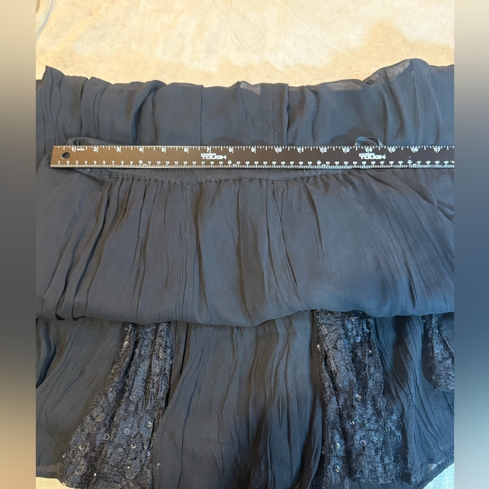 Rouge Black Midi A-line Skirt Sheer Lace Sparkly Inserts elastic Waist Size L - Picture 9 of 10